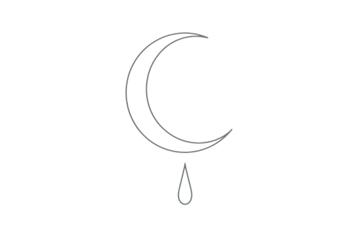 A minimalist logo on transparent background featuring the word 'MenoHarmonia' in dark blue cursive script alongside a thin dark blue outline of a crescent moon with a teardrop below.